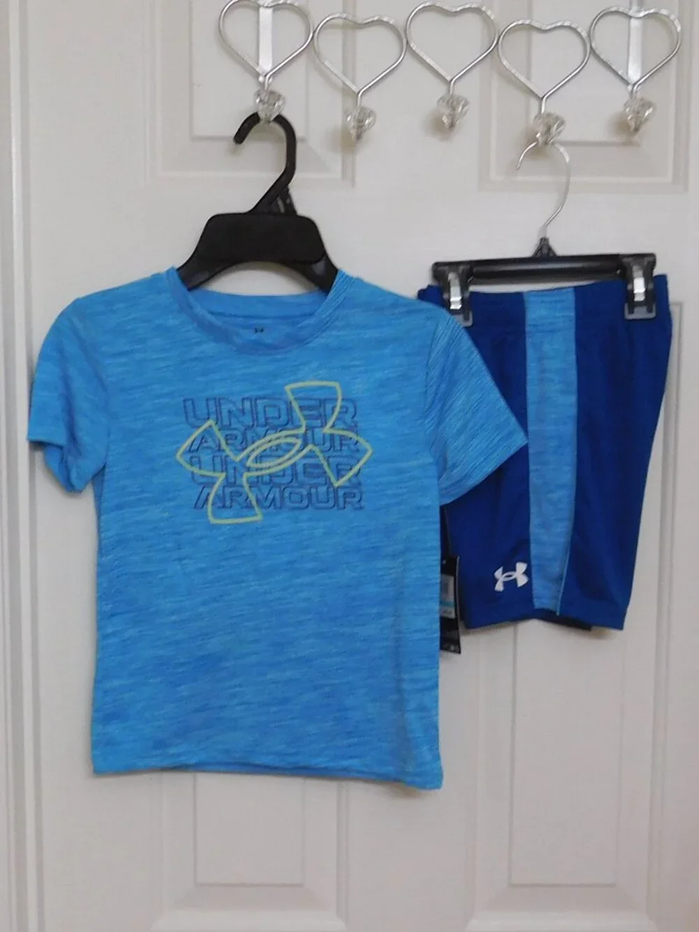 NWT 2pc Under Armour Blue Navy Logo Shirt & Shorts Set sz 6